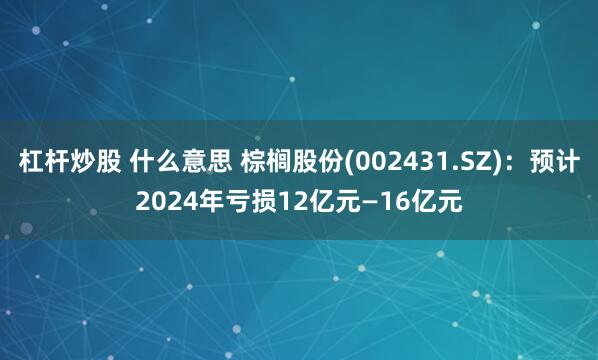 杠杆炒股 什么意思 棕榈股份(002431.SZ)：预计2024年亏损12亿元—16亿元